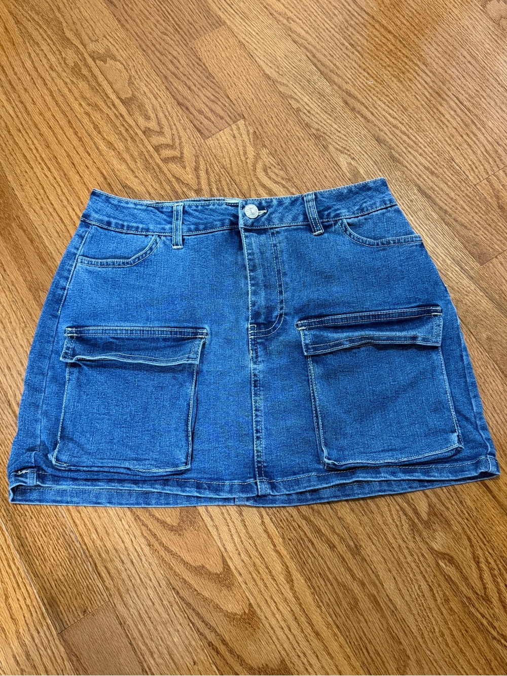 Love Tree Blue Denim Mini Skirt with Front Patch Pockets